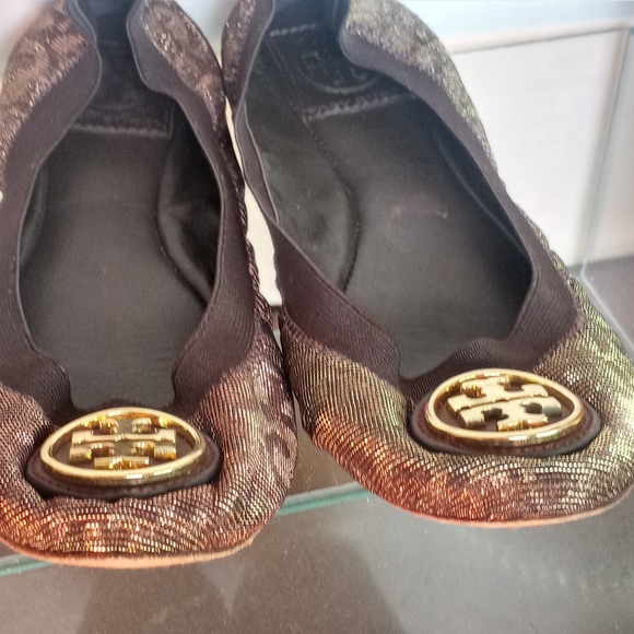 Tory Burch Metallic Gold Brown Ballet Flats Women Size 6 - Picture 7 of 12